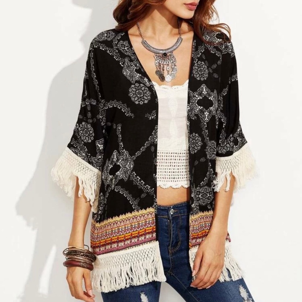 Tribal Print Fringe Kimono